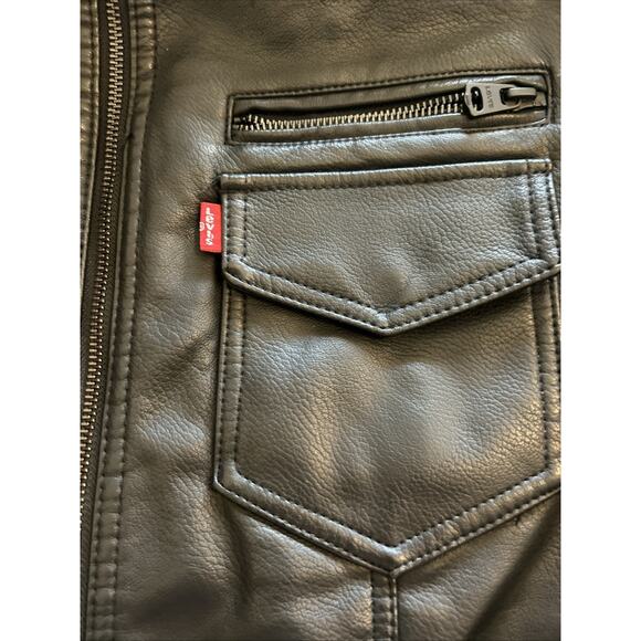 Levi's Men’s Jacket Sz Large Iconic Black Faux Leather Jean Trucker Style Moto - Picture 3 of 16